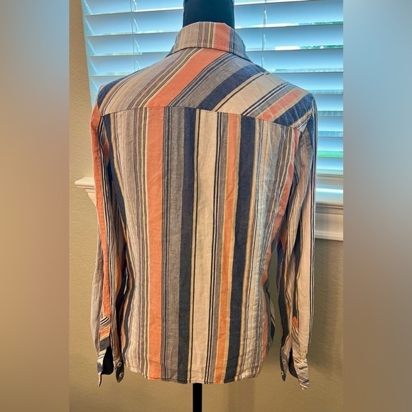 Tommy Hilfiger ladies striped button down top. Blue, orange & cream colors. S‎ - Picture 8 of 10